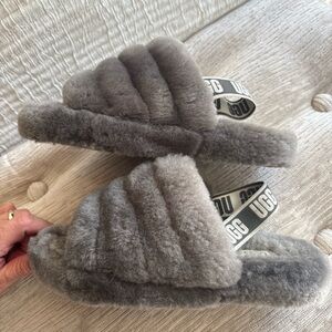 UGG Charcoal Fluffy Slide Sandals